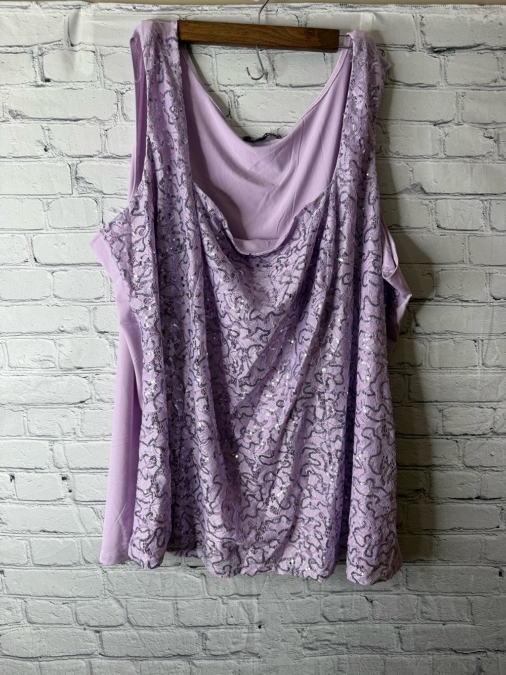 Roaman’s Lavender Sequin Lace Overlay Tank Top size 36W